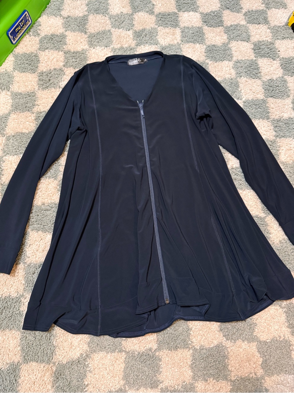 Sympli Canada Black Stretch Knit Long Sleeve Zip Front Jacket Shirt Tunic Sz 14